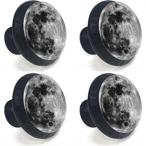 4 Pack Moon Kitchen Cabinet Knobs Round Drawer Pulls Black Dresser Cupboard Door Handles
