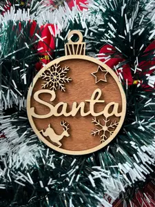 Christmas Santa Ornament (Christmas Words | Sayings) - Christmas Tree Decoration, Wooden Bauble, Wood Christmas Ornament, Christmas Tree Decor