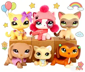 6PCS Cute Bobble Head Pet Toys Set, Mini Animal Figures with Accessories, Collectible Cats Dogs Monkey Playset, Great Gift for Kids Ages 4+
