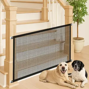 Pet Gate Mesh – No-Drill Easy Install, Good Helper,Portable Folding Dog Safety Fence for Stairs & Doorways, 43.3″ W x 28.3″ H with 4 Adhesive Hooks