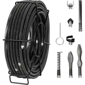 VEVOR 100FT x 5/8Inch Drain Cleaning Cable Professional Sectional Cleaner 7 Cutters for 0.8" to 3.9" Pipes, Hollow Core Sewer Auger Cable for Sink, Floor Drain, Toilet