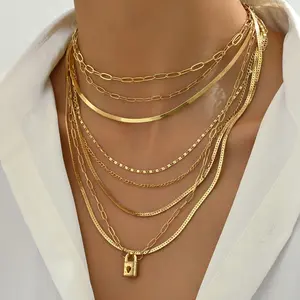 Women's Multi-Layer Necklace — Stylish, Minimalist, and Unique — Featuring a Lock Pendant Design, Long Chain, and Hip-Hop Style Clavicle Chain