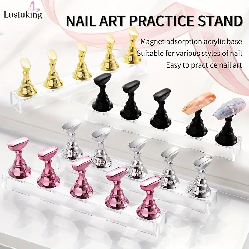5pcs Acrylic Nail Practice Display Stand Nail Tips Holder, Magnetic Nail Art Practice Display Stands Holders For False Nail Tip Salon And Home DIY Manicure