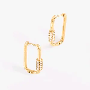 4 layers 18k Gold plated earrings rectangular shape brilliant accent stones