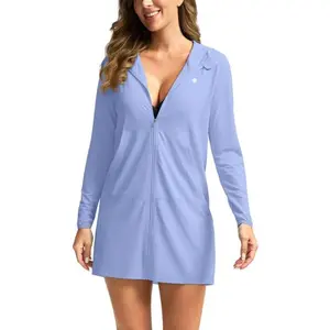Women's UPF 50+ Swim Cover Up Sun Protection Hoodie Long Jacket SPF Lightweight Beach Cover Ups for Women