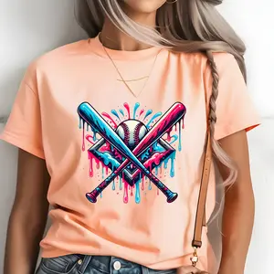 Vibrant Dripping Paint Baseball & Baseball Bat Detailed Design DTF Print - Ready-to-Press Direct-to-Film Print, Ideal for T-Shirts (Printmaking Embossing Accessory for DIY Projects)
