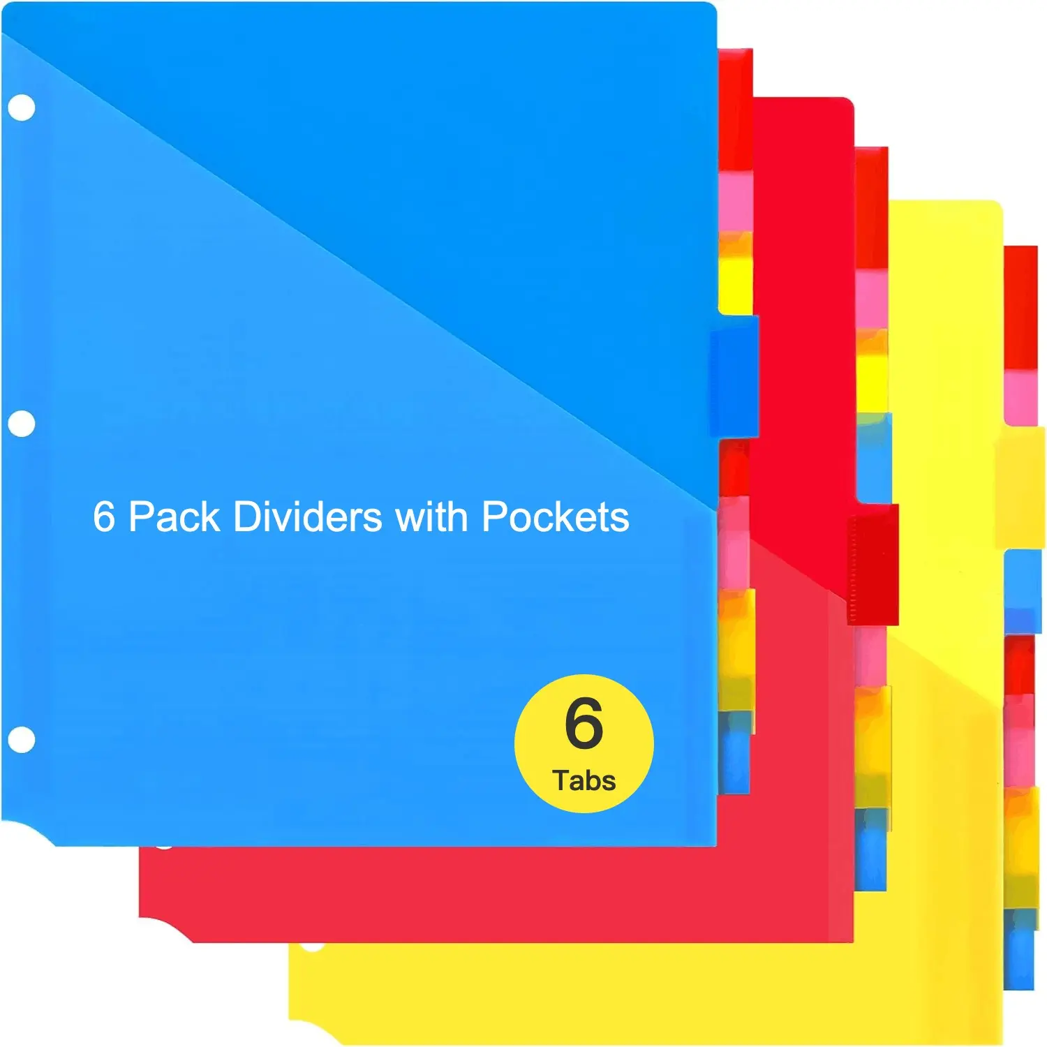 6 Pack Dividers with Pockets, Dividers for 3 Ring Binder with Pockets, Subject Dividers with Pockets, Loose-leaf Index Divider Pages, Premium Quality Notebook Dividers with Pockets, Vibrant Color