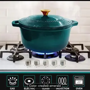 Duracast 6 quart Enameled Cast Iron Dutch Oven Pot with Lid, Heavy Duty , Oven safe Up to 500 F across All Cooktops ,wedding Registry Ideas  Gifts ,Emerald.