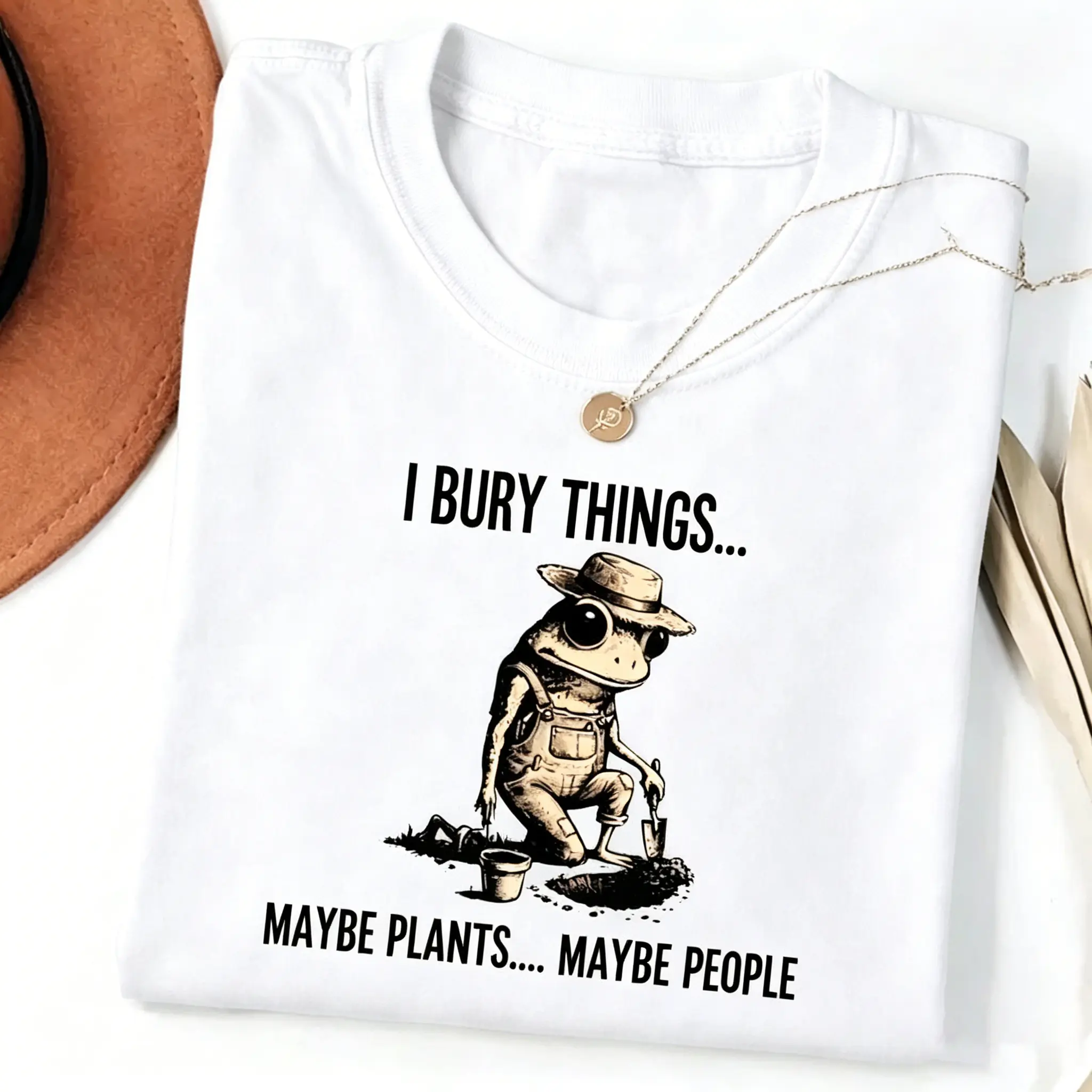 Unisex Soft Funny Graphic Cotton Twill Short-Sleeve T-Shirt - Gardening Frog Digital Print, Dark Humor, Relaxed Fit, Plant Lovers Sports & Outdoor Tops