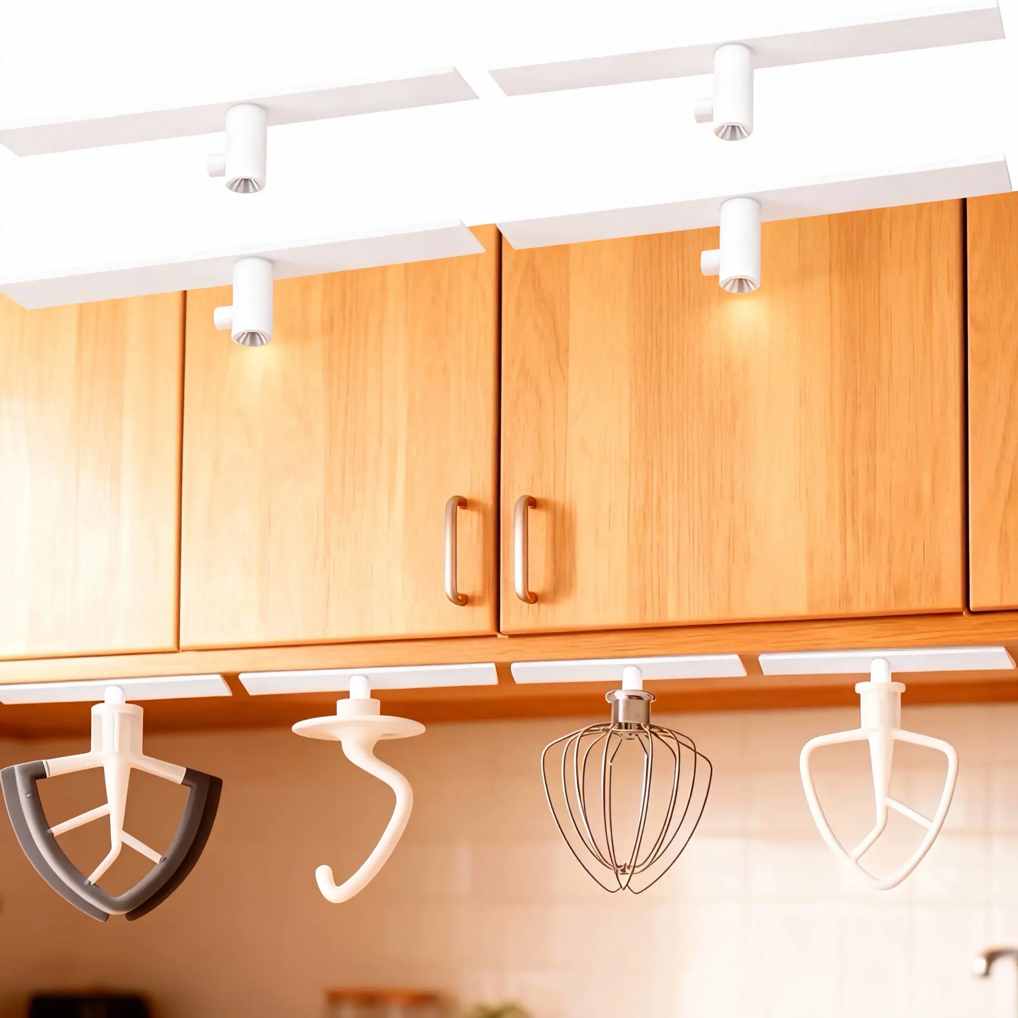 White 4-Pieces Space Saver Mixer Attachment Holder, Kitchen Decor Hanging Organizer, Organizes Tools, Securely Holds Beaters, Scrapers for Anyone Organizing Mixer Accessories
