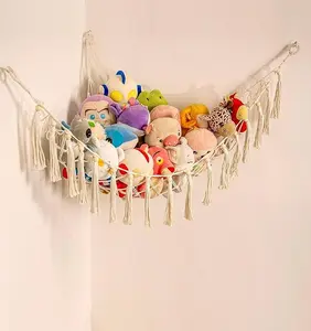 Macrame Stuffed Animal Net or Hammock Hanging Net for Plush Toy Holder Maceame Toy Hammock for Stuffed Animals Storage Ideas Plushie Net Boho Nursery Kid Bedroom Decor-Cream