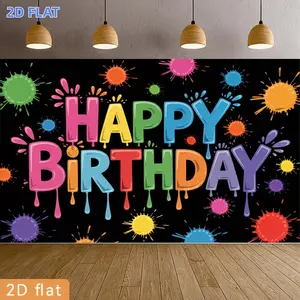 2D Flat Banner 1pc, Multicolor Paint Drip Splatter Party Banner Suitable for Birthdays, Weddings, Easter, Graduation - Colorful Backdrop Decoration with Paint for, Garden, Photography Backgrounds, Entrance Decoratio