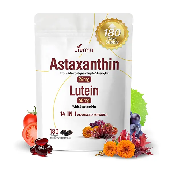 14-in-1 Astaxanthin 24mg & Lutein 40mg Softgels with Zeaxanthin, Microalgae Antioxidant for Eye, Skin & Immune Support, Non-GMO, Gluten-Free, 180 Softgels, 6-Month Supply