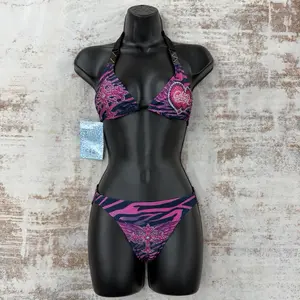 Women's 2-Piece Vintage 2000s Y2K High Stretch Tie Back Bikini Outfits, 2-Piece Bathing Suit Swimsuits