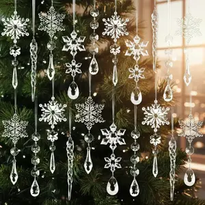 20/10pcs Christmas Crystal Decoration Set, Snowflake Ice Shape, Tree Decor, Window Decor, Fireplace Decor, Yard Decor