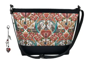 La Luna Blu Handbags Tattoo Valentines Day Handbag and Charm - Cotton & Vinyl - Heart Keys Roses Swallows Birds Skulls Sailor Hardy Style