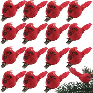 20 count Christmas Mini Cardinal Clip on Tree Ornaments Bird Decorations, Artificial Red Cardinal Birds Ornament with Metal Clip for DIY Crafts Christmas Tree Gardening Wreath Decoration