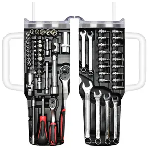 Mechanics Tool Themed Tumbler, 1 Count Stainless Steel Insulated Coffee Travel Mug Cup, Gift for Daddy Father Papa, Birthday Gifts for Him, Drinkware