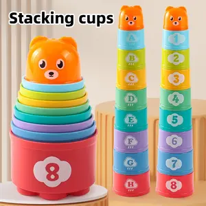 Random 9 Toddler Stackable Cups Toy, Rainbow Stacking Cups, Montessori Education Bath Toys, Early Childhood Learning, Indoor Outdoor Play, Stacker