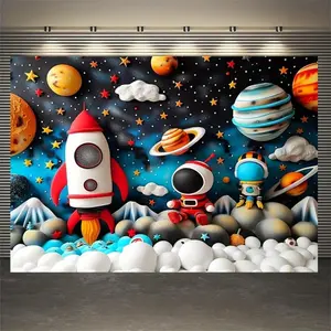 Space Adventure Backdrop, Polyester Astronaut & Rocket Theme Tapestry, Universal Hanging Decoration for Photo Booth, Live Streaming & Outdoor Festivals, Power-Free Design, No Feathers Living Room Bedroom Art Party Dorm