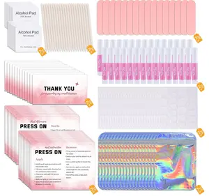 Press On Nail Tool Kit for Nail Business, Nail Prep Application Disposable Kit with Nail File, Nail Glue, Prep Pads, Instruction Card, Adhesive Nail Tabs, Wood Stick, Holographic Bag (20pcs in Pink)