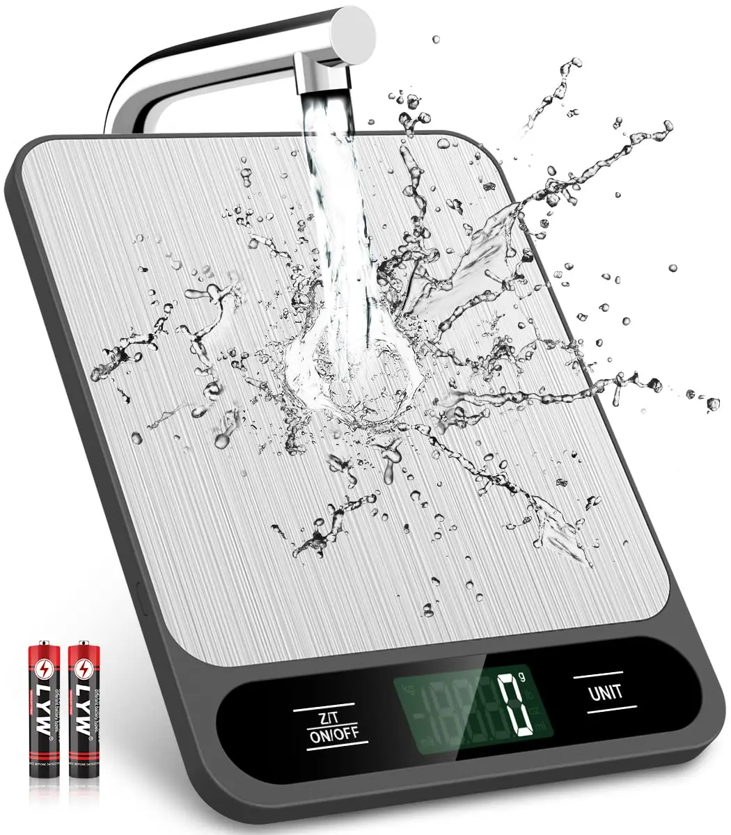 Digital Scale 22lb 10kg Kitchen Weight Grams Ounces 6 Units Tare Function Waterproof Stainless Steel Food Scale for Baking Cooking Meal Prep Coffee
