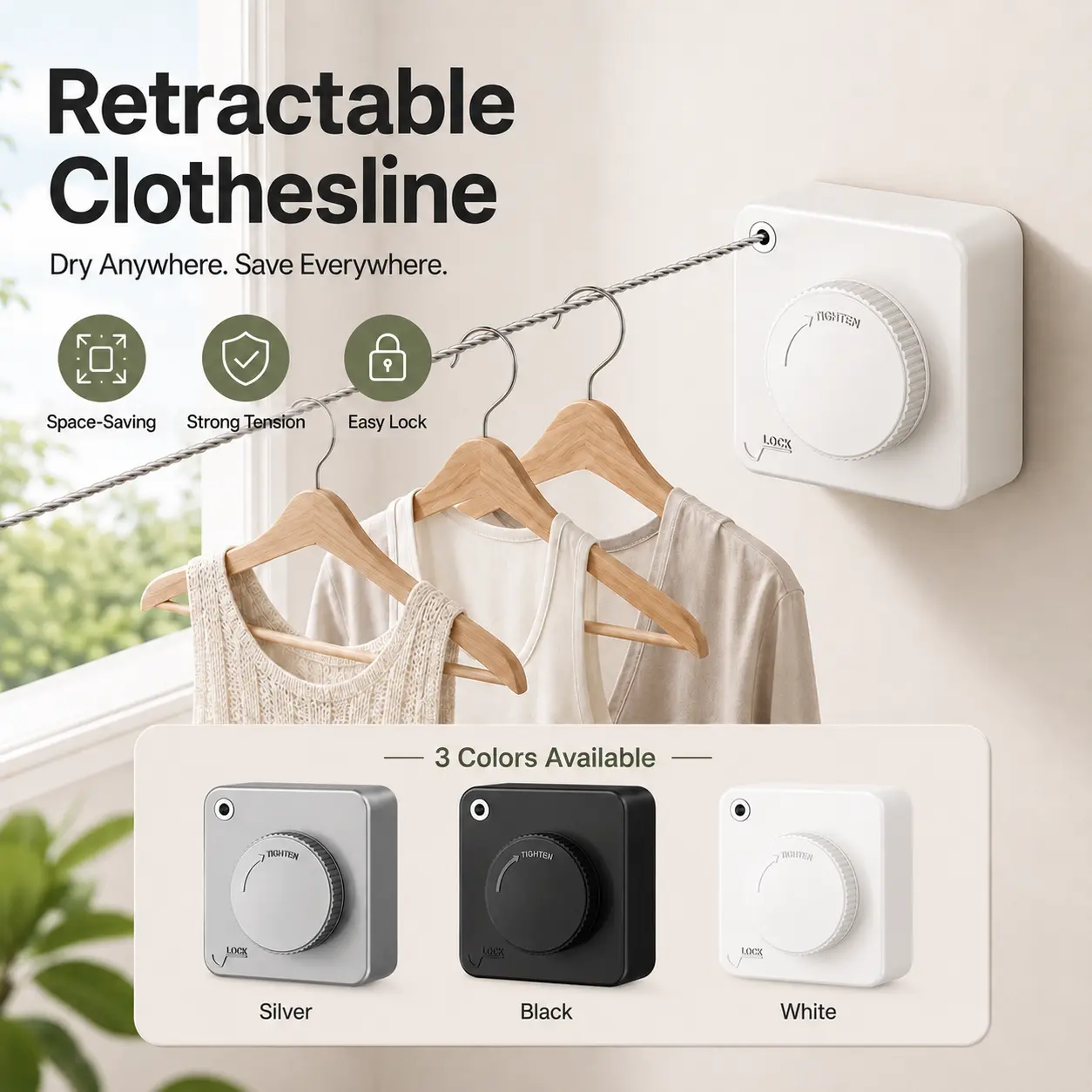 Auto Retractable Heavy Duty Washing Line, 15.1 ft Wall-Mounted Sturdy Drying Rack with 40 lb Capacity, Easy Installation, No Extra Tools Needed, Space-Saving for Bathroom, Laundry Room