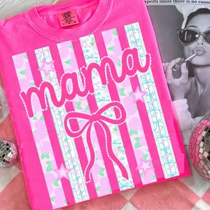 Comfort Colors Striped Mama Coquette Floral Shirt Bundle, Trendy Ditsy Floral Mimi Nana Gigi Sublimation Shirt, Gift for Mother's Day, Preppy Mom Shirt Gift For Women