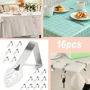 16Pcs Stainless Steel Windproof Leaf-Shaped Tablecloth Clips, Home Supplies Table Clips for Outdoor Picnics, Garden Dinners