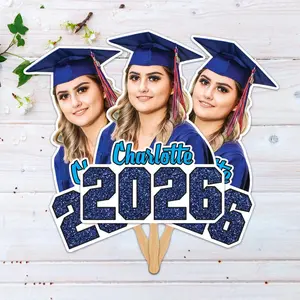 Custom Face Fans With Wooden Handle, Graduation Head, Grad Face Fans, Class of 2026 Head Fans, Graduation Faces on a Stick