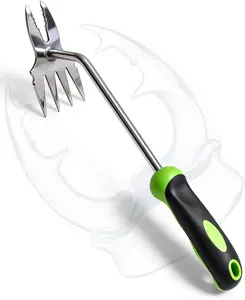 2-in-1 Heavy Duty Stainless Steel Weed Puller Tool -Ergonomic Non-Slip Hand Weeder for Deep RootRemoval, Lawn & Yd Gardening (1 Pack)