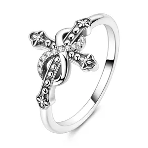 MULAS925 Sterling Silver Cross Infinity Ring with Cubic Zirconia - Christian Faith Jewelry for Women and Girls, Easter, Christmas, Graduation, Christening and Birthday