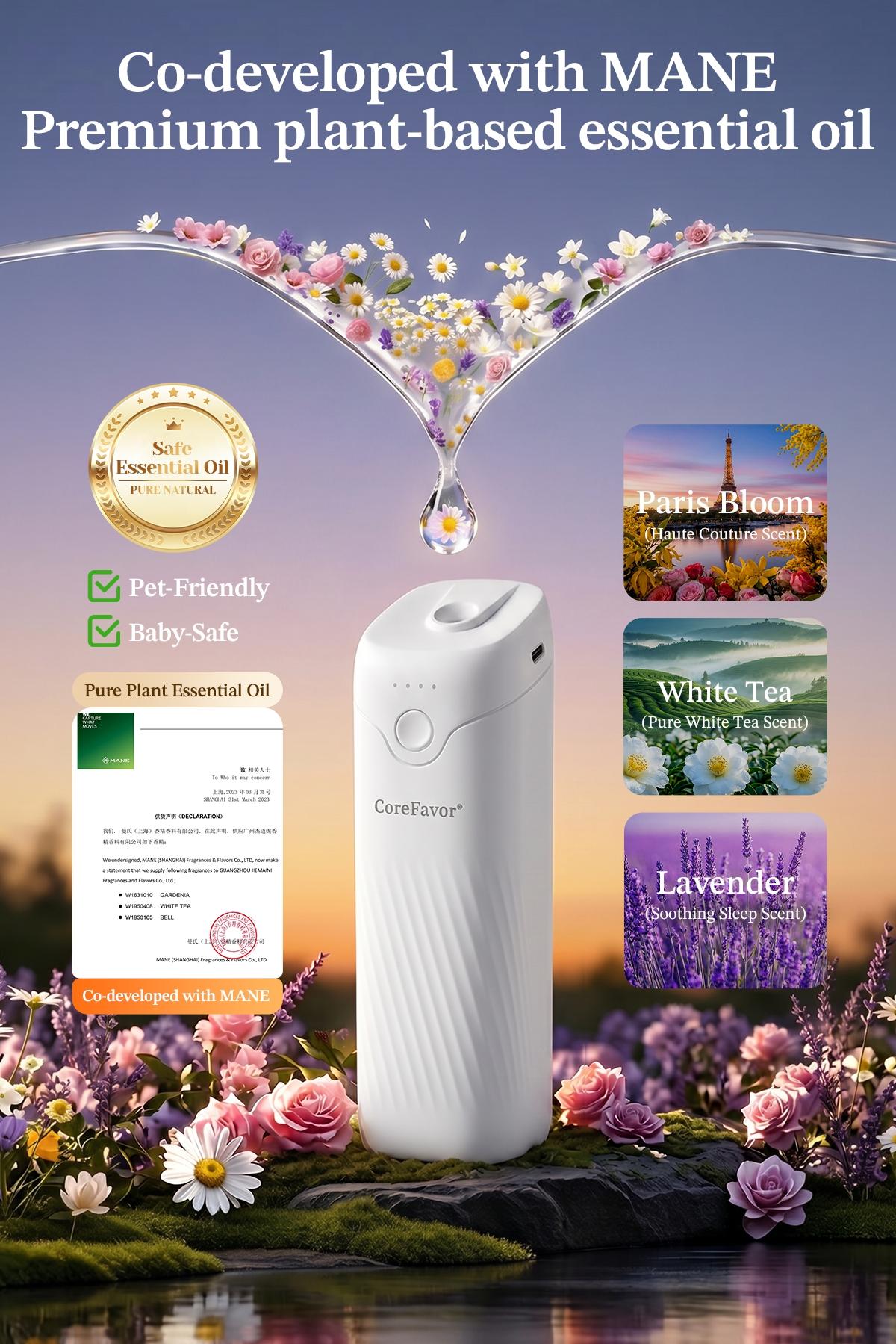CoreFavor Waterless Essential Oil Diffuser(M60)with 120ml Oil, Portable Battery-Operated Cold Air Aroma Scent Machine, 4 Adjustable Intensity Levels, Quiet Diffuser for Bedroom, Office, Bathroom&Car CoreFavor Waterless Essential Oil Diffuser(M60)with 120ml Oil, Portable Battery-Operated Cold Air Aroma Scent Machine, 4 Adjustable Intensity Levels, Quiet Diffuser for Bedroom, Office, Bathroom&Car