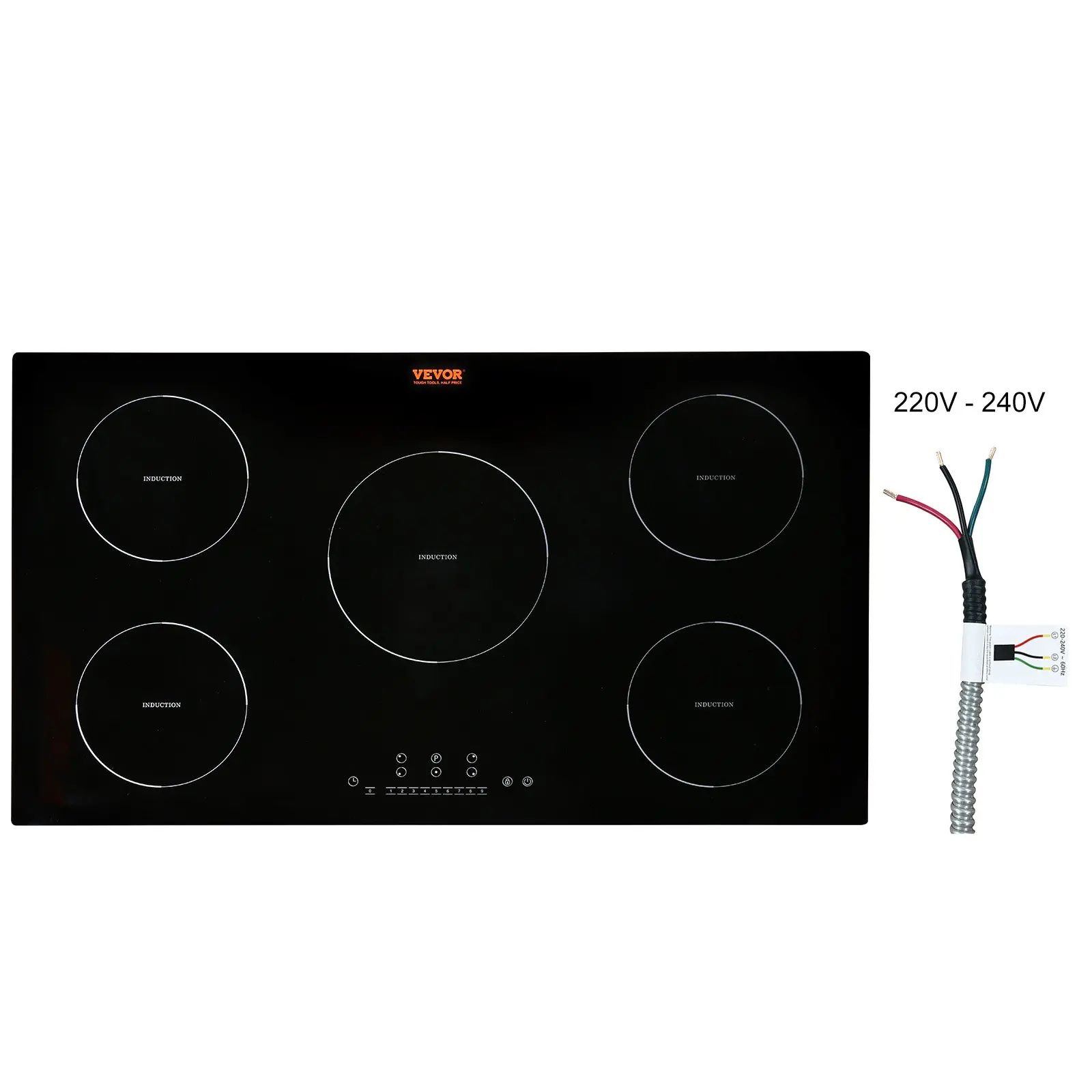 VEVOR 36'' Built-in Induction Cooktop, 5-Burner 9200W Electric Magnetic Stove Top, 9 Heating Levels, LED Touch Display, Temperature Control, Child Lock & Over-Temperature Protection, Led Display