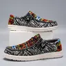 Men's Casual Canvas Slip-On Sneakers with Geometric Pattern, Round Toe and EVA Insole, All-Season Comfortable Walking Trainer Shoes with Durable EVA Sole, Casual Trendy Trainers Daily Street Shoes