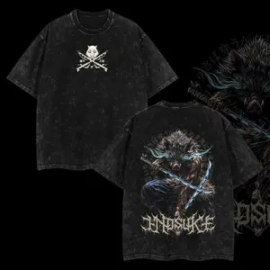 Demon Slayer Mens T-shirt, Inosuke Hashibira Shirt Vintage Unisex Oversize Anime Manga Acid Washed T-shirt, graphic tee,anime merch fan, outfits men