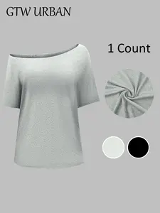 Women's Asymmetrical Shoulder Casual Short Sleeve Top, Loose-Fitting Summer Shirt, Comfortable Daily Wear, Trendy Ladies' Clothing