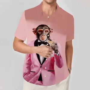 OUFISUN Shortsleeve Shirt For Men,Chimpanzees Animal Printed,Summer Retro Casual Shirt,Fashion Outdoor Streetwear Top,Cartoon Monkey Shirts,Oversized Button Menswear,Suitable For Spring Clothing,High Quality Single-Breasted Clothes