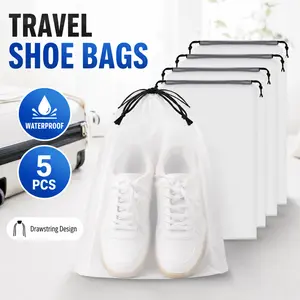 5 Pack Clear Drawstring Shoe Storage Bags, Waterproof Transparent Travel Shoe Pouches 15.7 x 11.8 Inch, Dust-Proof Portable Shoe Organizer Bags for Men Women, Gym, Trips, Luggage Packing, Closet Storage and Daily Shoe Arrangement