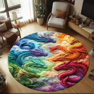 Rainbow Dragon Dance Stylish and creative printed round rug, home decorative rug, hallway/balcony rug, bathroom/entrance doormat, home décor, living room/bedside rug, Halloween/Christmas/birthday gift.