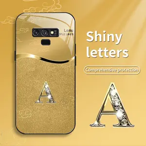 Suitable for [Galaxy Note9] New high-end golden auspicious cloud letter glass mobile phone case new business simple electroplating Metallic Paint glass mobile phone case affordable anti-fall anti-fingerprint 995