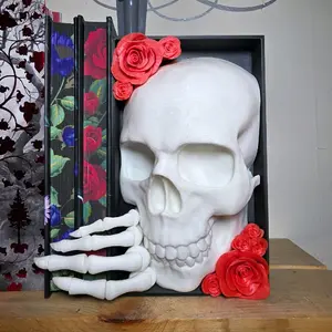 Skull and Roses Book Nook - Dark Romance - Gothic Aesthetic Bookshelf Insert