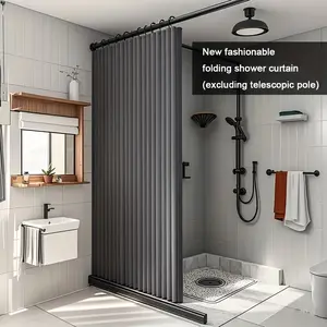 Multifunctional Foldable Bath Curtain, Shower Curtain, Bathroom Divider, Home Decor, Linen-Like Fabric, with Hooks, for Bathroom, Closet, Toilet