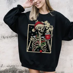 Dead Inside Skeleton Christmas Sweatshirt - Coffee Lover Christmas Gift - Sarcastic Christmas Coffee Sweatshirt - Merry Christmas gift