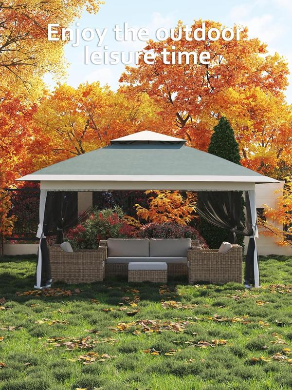 TWISTER.CK 13x13FT Outdoor Patio Gazebo,Outdoor Canopy Tent with Mosquito Netting,Backyard Tent for Party, Wedding, Outdoor Dining, Patio, Backyard(Dark Army Green+Hemp Grey)