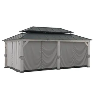 SUNJOY Replacement Gazebo Privacy Curtain for 12 ft. × 20 ft. Patio Wooden Gazebo - Gray