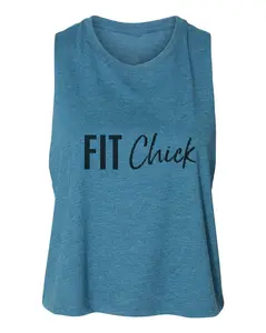FIT Chick Super Soft Cropped Muscle Tank-Teal