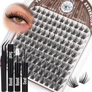 120pcs Spiky Lash Clusters, Wispy Dense DIY Eyelash Extensions, C Curl Soft False Lashes, Self-Adhesive, Glue, Sealant, Tweezers Included