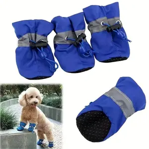 Summer Anti-Slip Dog Boots with Reflective Straps, Waterproof Pet Shoes for Small Medium Dogs, Indoor Use, 4 Pieces Set