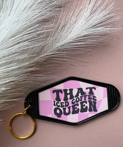Black And Light Pink Iced Coffee Queen Motel Keychain | Coffee Lovers Keychain | Gift For Coffee Queen